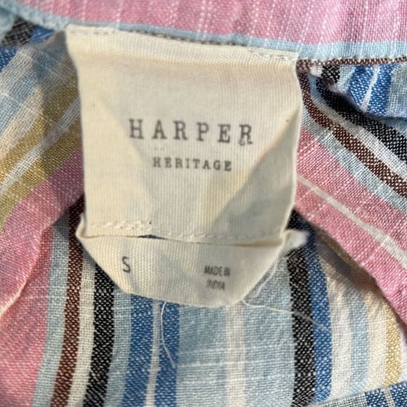 Harper Heritage Multi Striped Button Front Top Pink Blue Cotton Size Small - Picture 4 of 5